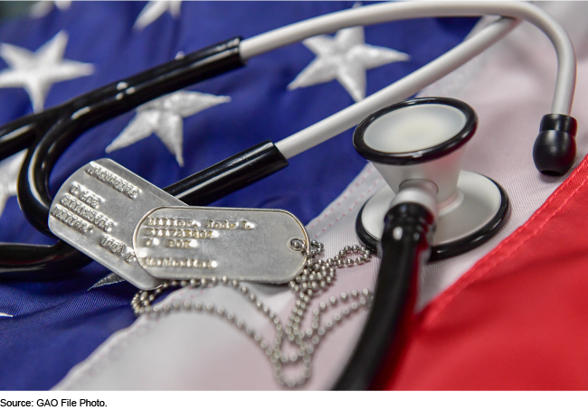 Stethoscope and military tags on top of an American flag