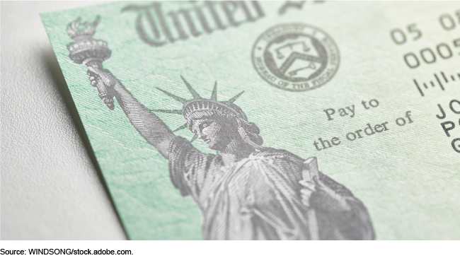 The statue of liberty on a federally issued check