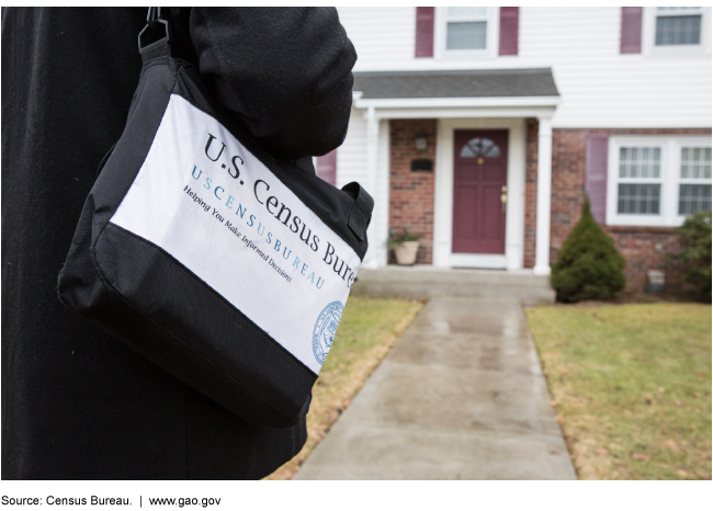 Census worker approaching a house