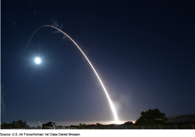 light forming an arch from a missile in the dark sky