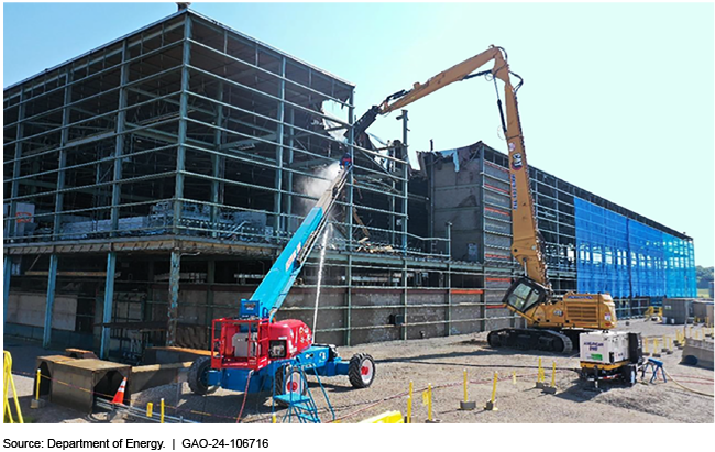 Building frame being broken down by a crane.