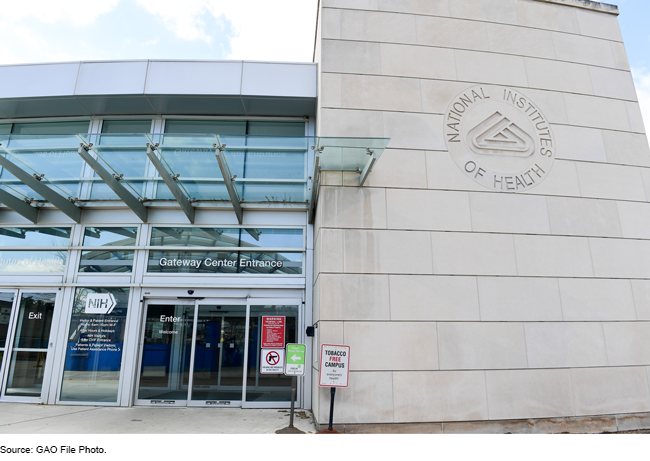 The front entrance to the National Institutes of Health building