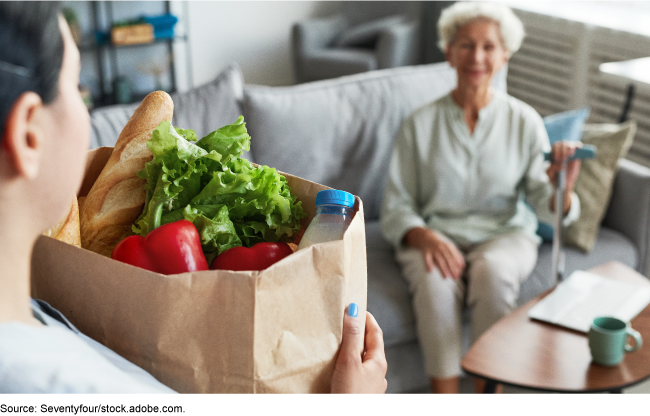 Elderly person receiving food delivery