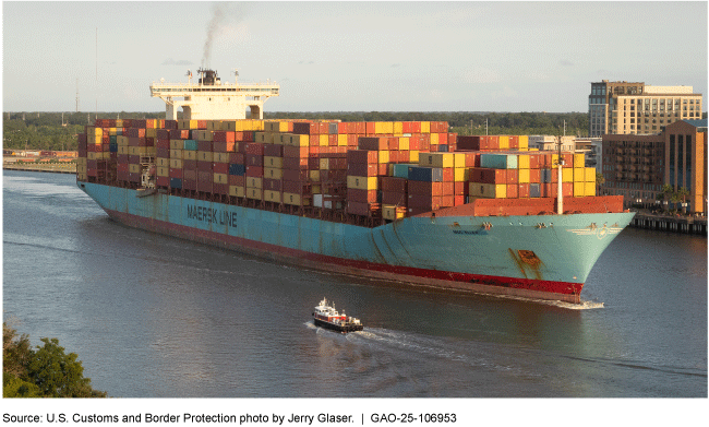 A commercial vessel carrying cargo