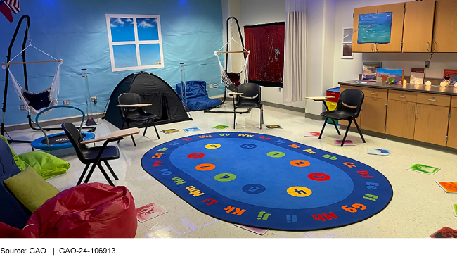 Classroom with materials for disabled kids