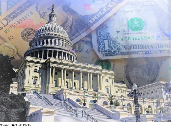 The U.S. Capitol with U.S. currency behind it