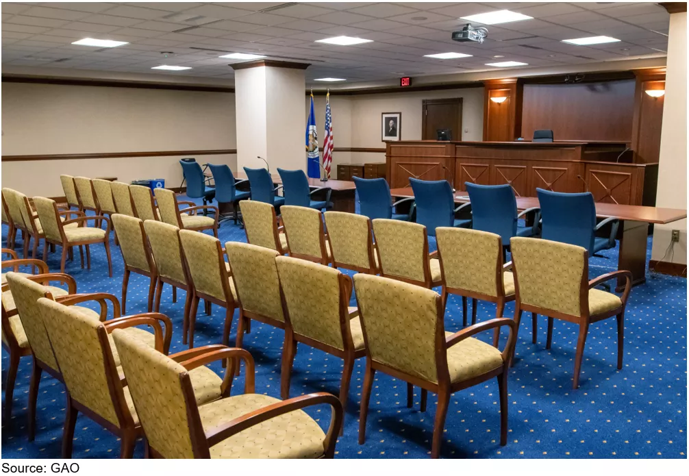 Photo showing GAO's Bid Protest Hearing Room in our Washington, D.C. Headquarter Building